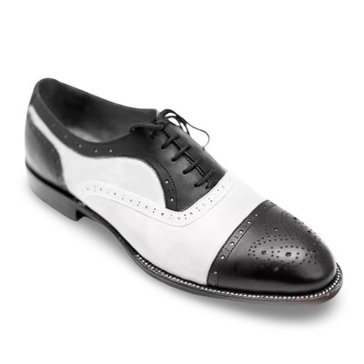 Handmade Black & White Cap Toe Genuine Leather Oxford Office Dress Shoes For Men