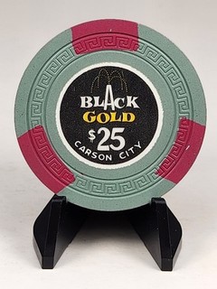 BLACK GOLD CASINO CHIP $25.00 CARSON CITY NEVADA CR#22 RATED R ($250 $299) 1962