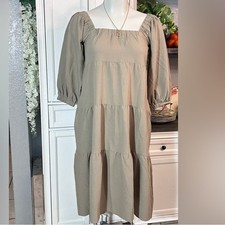 Large Grade & Gather Beige Puff Sleeve Loose Flowy Dress Summer Spring