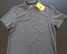 All in Motion Men's Black Striped Polo M Short Sleeve Button Moisture Wicking
