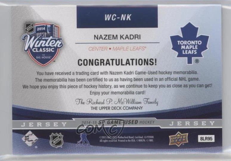 2014-15 SP Game Used Stadium Series/Winter Classic Materials Jersey Nazem Kadri - Image 2 of 2