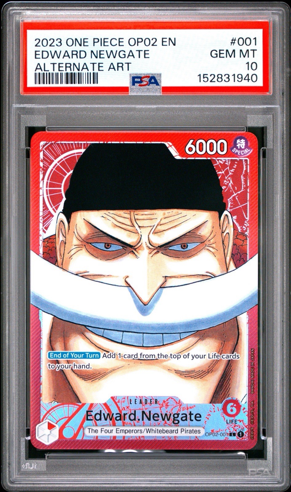 EDWARD NEWGATE ALTERNATE ART ONE PIECE OP02-PARAMOUNT WAR 2023 001 PSA 10