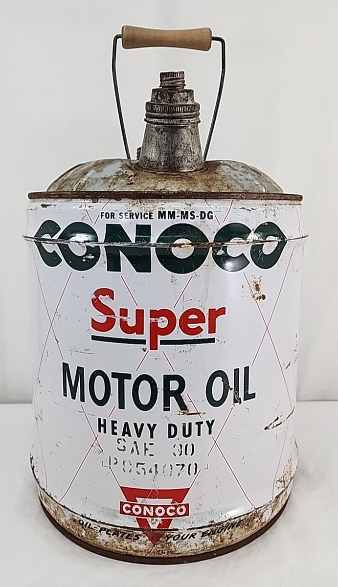 Vintage CONOCO SUPER Motor Oil 5 Gallon Can EMPTY Wood Handle | eBay