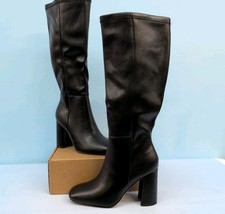 Women's Faux Leather Knee High Boots Chunky Block Heel US 8 Black