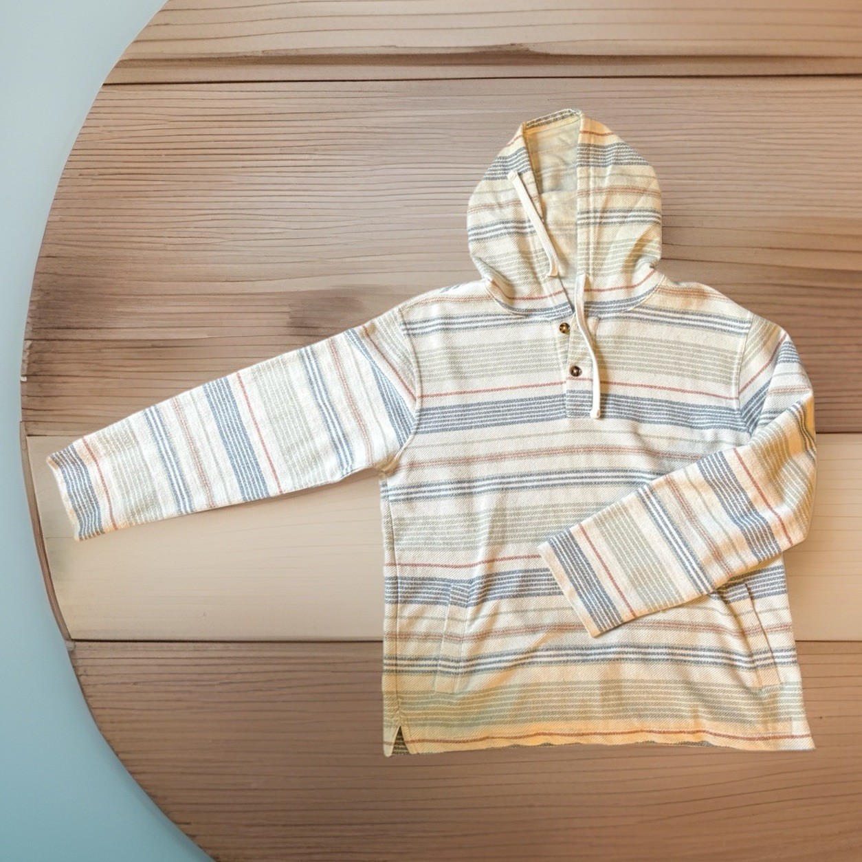 O'Neill Surf Hoodie Mens Medium Striped Blue Pullover Sweatshirt Pocket Skate