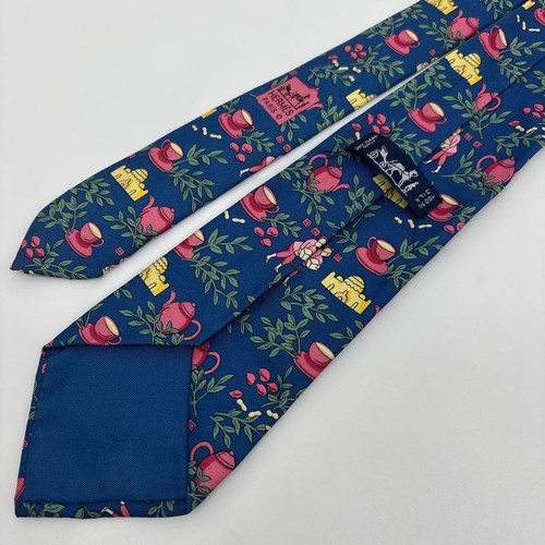 Hermes tie flower teacup all over pattern SILK 100