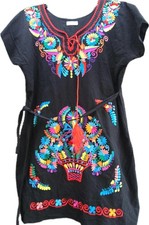 Vestido túnica YZXDORWJ tradicional mexicano negro bordado talla mediana