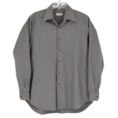 Giorgio Armani, Giorgio Armani Shirt Mens 16 41 L Long Sleeve Grey Striped Cotton Vintage Italy