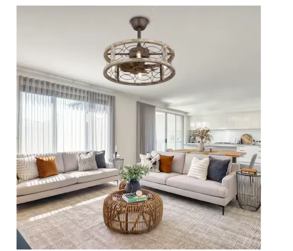 Oaks Aura Banff 18 in. Farmhouse Tan 4-Light Rustic Ceiling Fan w/ Remote - Image 4 of 4