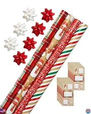 American Greetings Christmas Wrapping Paper Set - 4 Rolls, 7 Bows, 30 Tags,