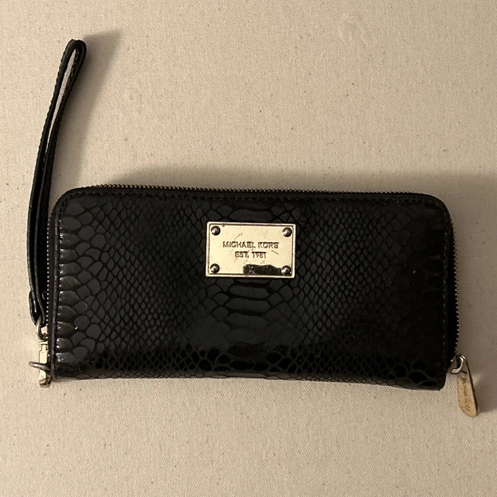 Michael Kors Python Snake Embossed Leather Black … - image 1