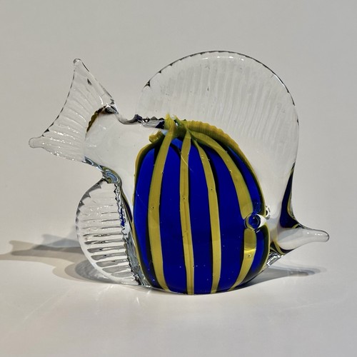 Set of 2 Murano Art Glass Striped Tropical Fish Figurines Made in Italy 4" - Picture 2 of 12