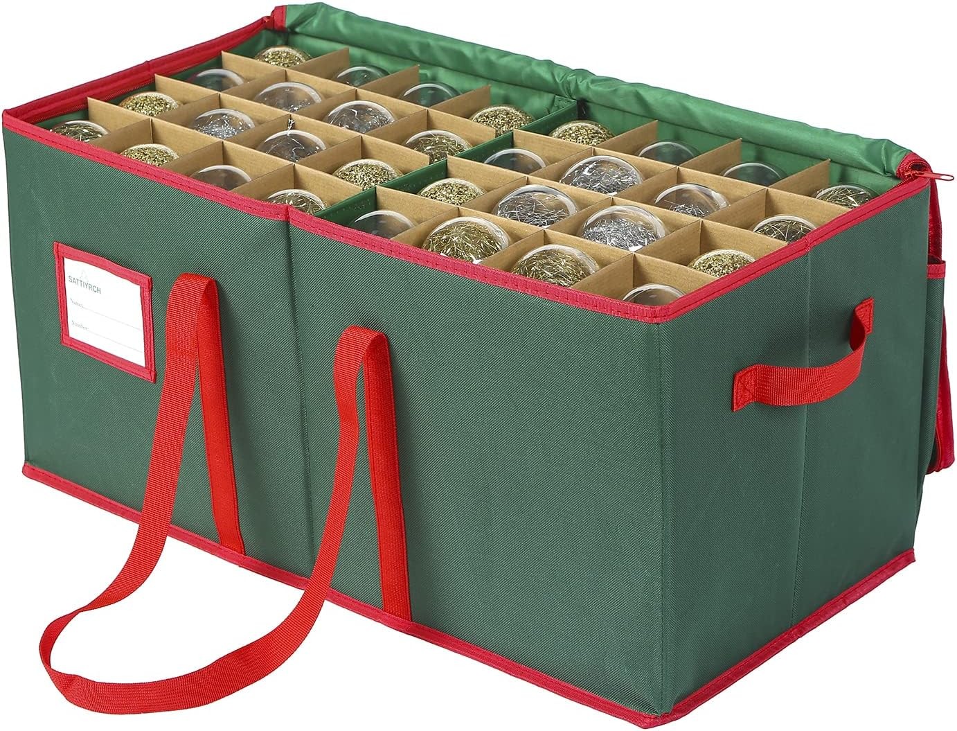 Large Green Christmas Ornament Storage Box with Dual Zipper Holds 128pcs 3in Balls  