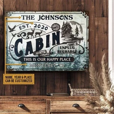 Personalized Log Cabin Classic Metal Signs Vintage Man Cave Decor Outdoors