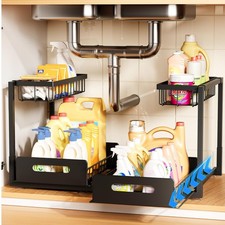 Under Sink Organizer,Metal Pull Out Cabinet Organizer Shelf,Kitchen Bathroom ...