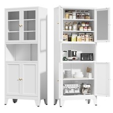 69" Tall Modern Kitchen Pantry,Metal Storage Cabinet with Shelves   Glass Doors
