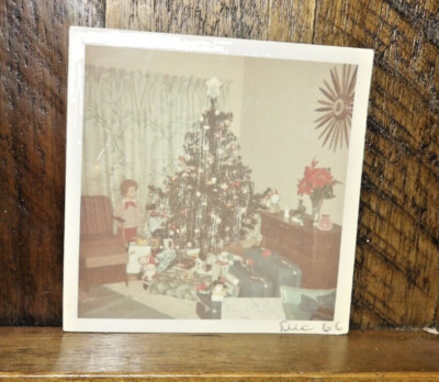 FOUND VINTAGE PHOTO PICTURE -Mid Century Christmas Scene-Starburst Clock