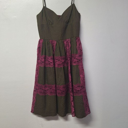 Betsey Johnson Lace Dress Y2K Brown Pink Spaghetti Strap Womens Size 4