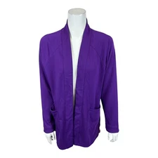 Attitudes by Renee Women's Mix Media Casa Comfy Cardigan Top Purple Small Size