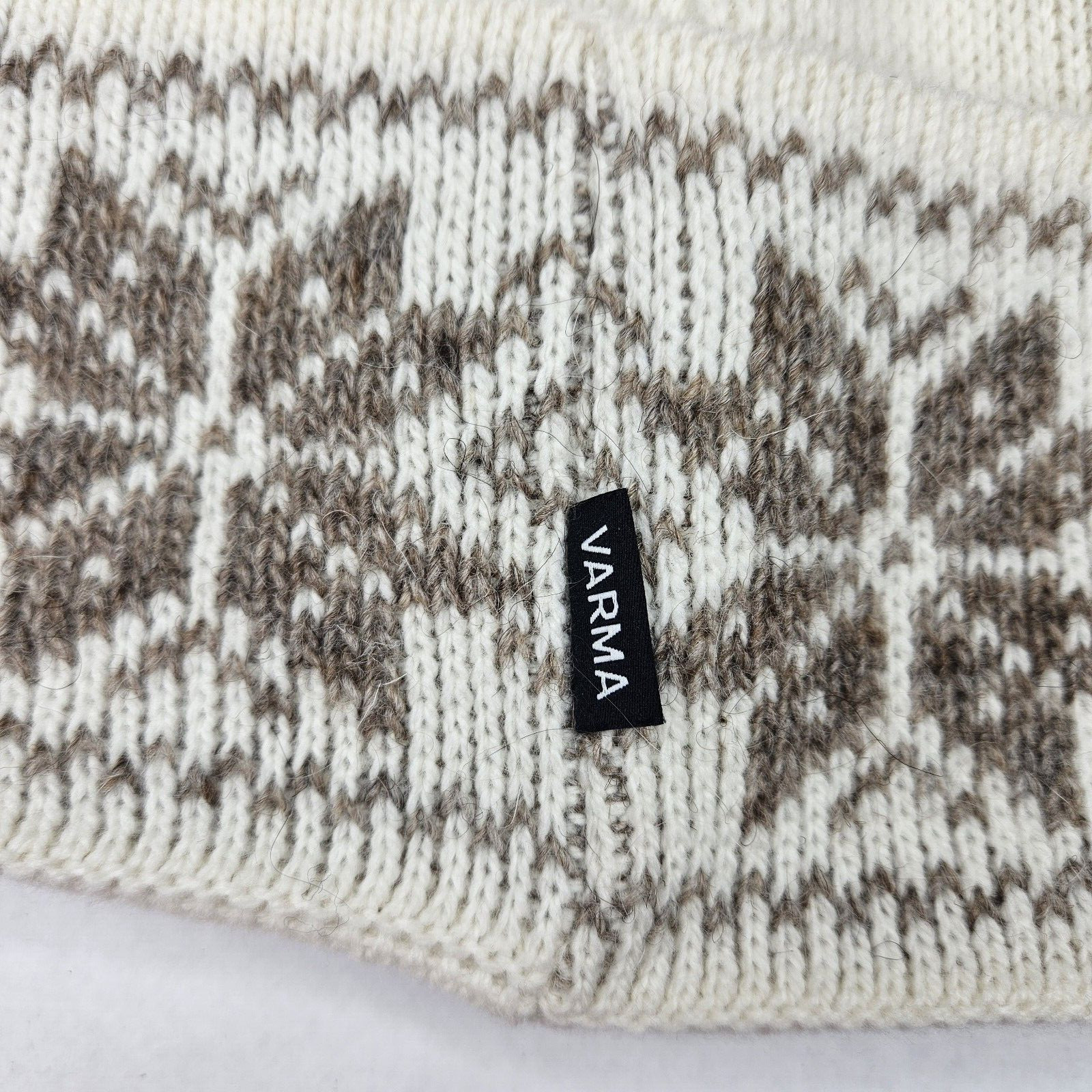 Varma Icelandic Wool Fair Isle Beanie Nordic Star Ivory Taupe Snowflake Ski