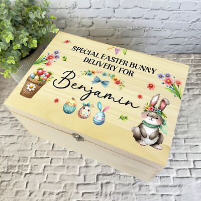 Osterhase & Eier Osterkorb Geschenk personalisierte hölzerne Erinnerung Aufbewahrungsbox