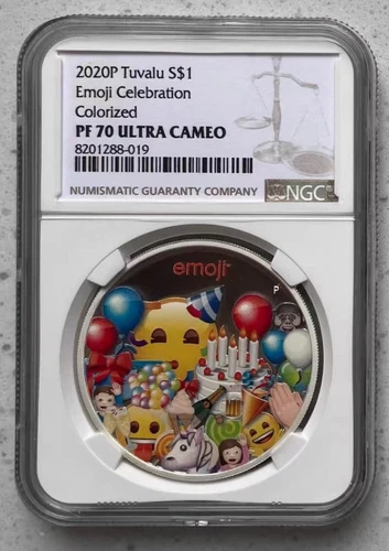 NGC PF70 UC 2020 Tuvalu 1oz Silver Coin - Emoji Celebration