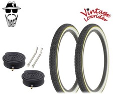 L.R TIRES 24 x 2.125 BLACK/WHITE YELLOW LINE HF-133 W/ HEAVYDUTY TUBES  LEVERS.