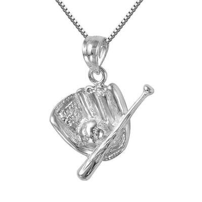 Sterling Silver Antiqued Baseball Glove and Bat Charm on an Adjustable Chain Necklace 