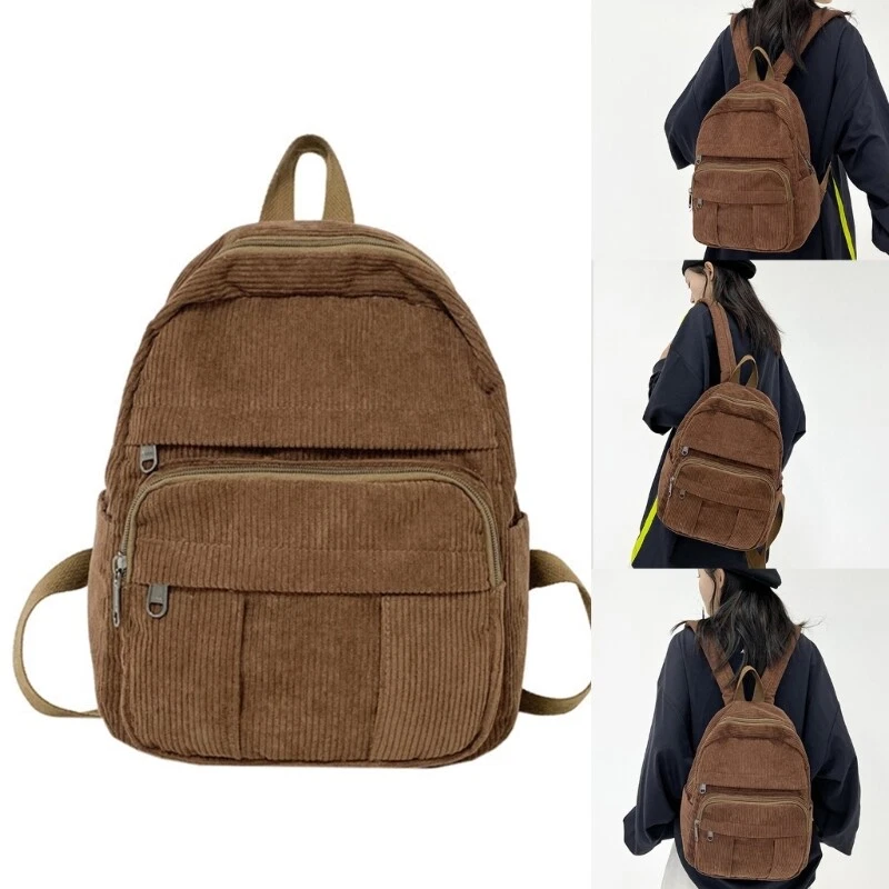 Trendy Corduroy Rucksack Backpack School Bag for Students and
