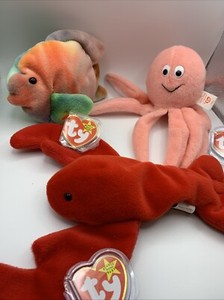 Collectors Beanie Babies Lot 3 MINT Sea Creatures, Coral, Pinchers & Inky ERRORS