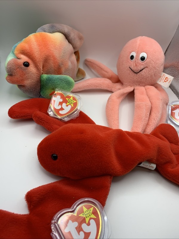 Collectors Beanie Babies Lot 3 MINT Sea Creatures, Coral, Pinchers & Inky ERRORS
