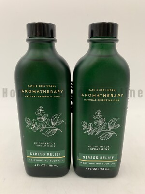 Bath & Body Works Stress Relief Eucalyptus Spearmint Body Massage Oil S/2 #9208B