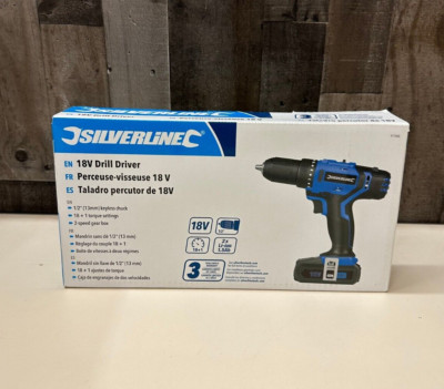 Silverline 18V Electric Drill Driver Screwdriver Keyless Chuck Li-Ion Battery