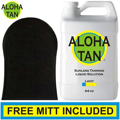 ALOHA TAN - LIGHT - 64 oz - Spray Tanning Solution Liquid Mist + Tanner Mitt