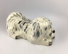 Old English Sheep Dog Porcelain Figurine Crouching  11.25" Long, 5" H  1985