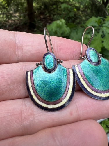 OLD Antique Vintage CHINESE Export Sterling Silver ENAMEL Dangle EARRINGS - Bild 2 von 7
