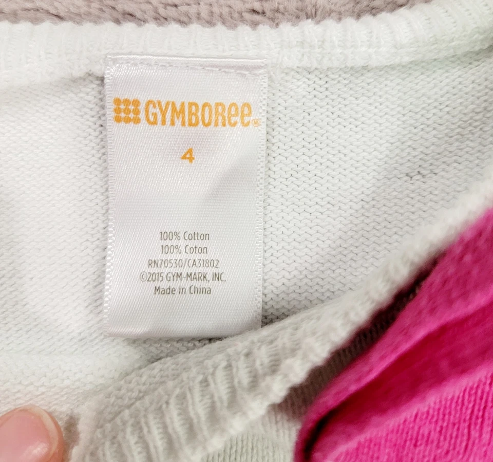 Gymboree Girl's 4 Gray/White Striped Knit Tunic Sweater w/ Pink Shoulder Bow - Image 3 of 4