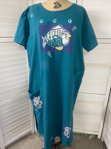 Crazy Fish Damen grün Maxi T-Shirt Kleid Hawaii Boho Beachy Gr. XL