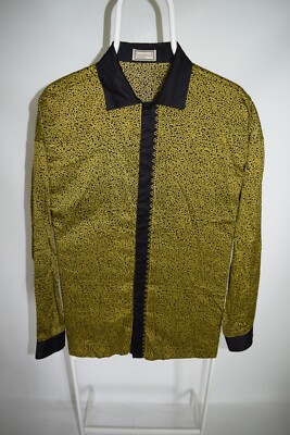 Gianni Versace Vintage Yellow/Black Gold Barocco Print Button-Down Shirt Mens 48