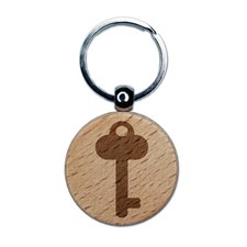 Key Simple Engraved Wood Round Keychain Tag Charm
