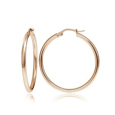 Rose Gold Tone over Sterling Silver 2mm High Polished Round Hoop Earrings, 25mm