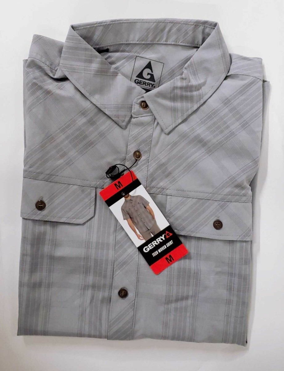 GERRY Tech Woven Shirt Short Sleeve Grey Plaid, Button Quick Dry (Size M.)  | eBay