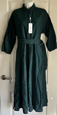 Akris Punto A-Line Dress Belted Tropical Green-Black 3/4 Sleeves 7202464603 Sz 6