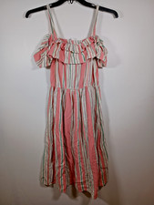 BP Pink Striped Multicolor Ruffle Sleeveless Cotton Midi Dress Size Small