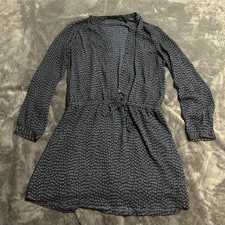 long sleeve dress by Hilary Radley.   Navy blue Printed Collared dress.