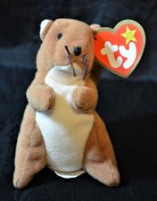 TY Teenie Beanie Baby, Nuts the Squirrel, Brown, 1993 Excellent Condition Toy