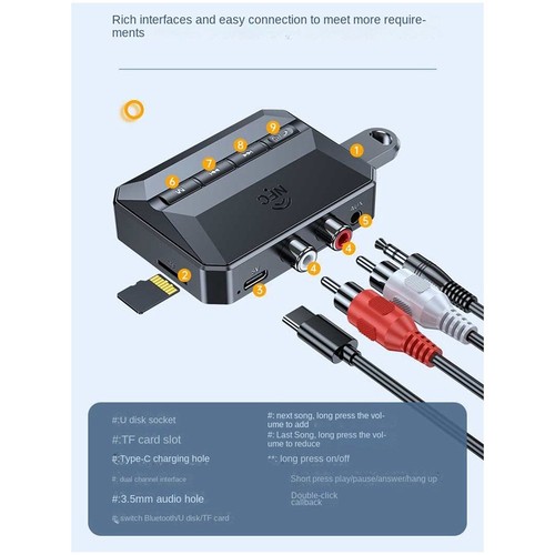 Bluetooth 5.3 AudioempfäNger, USB-U-Disk-Wiedergabe, Kabelloser Adapter R/L2300 - Bild 8 von 10