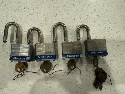 Lot of (4) Master Lock No. 3 Commercial Padlocks With Keys - Tested Working