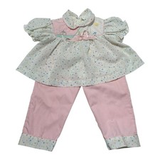 Vintage 2-piece Baby Outfit Top Pants 18 Months Girl Pink Appliqu House Flowers