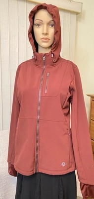 Mondetta Women's Softshell Water Resistant Maroon Hooded Hiking Active Jacket XS